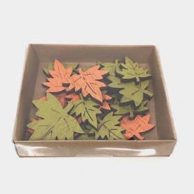 Green Orange Wooden Maple Leaves