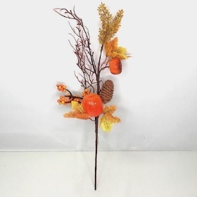 Autumn Pumpkin And Pinecone Stem 44cm