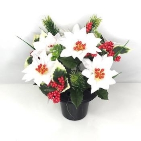 White Poinsettia Grave Pot 27cm