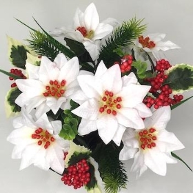 White Poinsettia Grave Pot 27cm