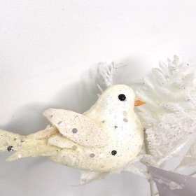 White Glitter Bird Pick 20cm