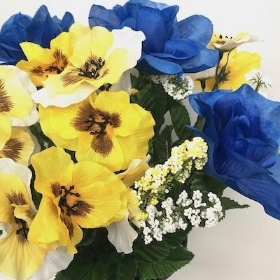 Blue Rose Yellow Pansy Grave Pot 30cm