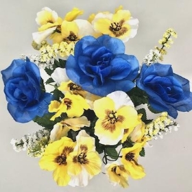 Blue Rose Yellow Pansy Grave Pot 30cm