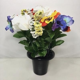 Ivory Rose Mixed Pansy Grave Pot 30cm