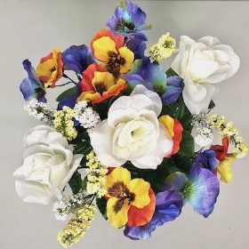 Ivory Rose Mixed Pansy Grave Pot 30cm