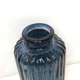 Blue Ribbed Vase 10cm