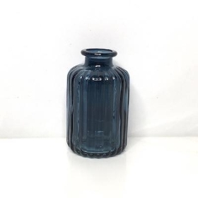 Blue Ribbed Vase 10cm