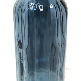 Blue Ribbed Bottle Vase 19cm