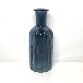 Blue Ribbed Bottle Vase 19cm