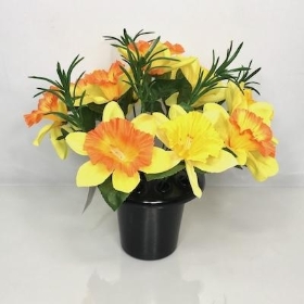 Orange Yellow Daffodil Grave Pot 26cm