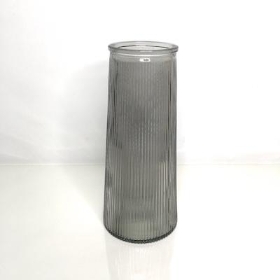 Grey Tall Ribbed Vase 22cm