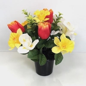 Orange Ivory Spring Grave Arrangement 26cm