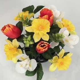 Orange Ivory Spring Grave Arrangement 26cm