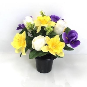 Ivory Purple Spring Grave Arrangement 26cm