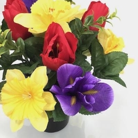 Red Purple Spring Grave Arrangement 26cm