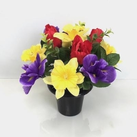 Red Purple Spring Grave Arrangement 26cm