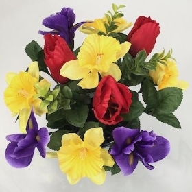 Red Purple Spring Grave Arrangement 26cm