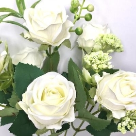 Ivory Rose And Berry Bush 29cm