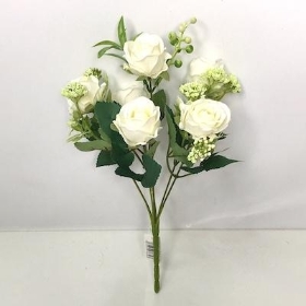 Ivory Rose And Berry Bush 29cm