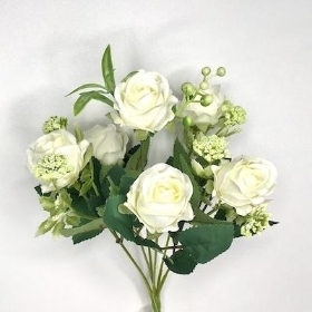 Ivory Rose And Berry Bush 29cm