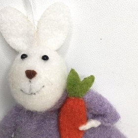 Lilac Felt Rabbit With Carrot 14cm