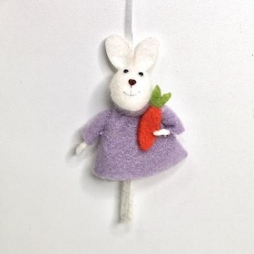 Lilac Felt Rabbit With Carrot 14cm