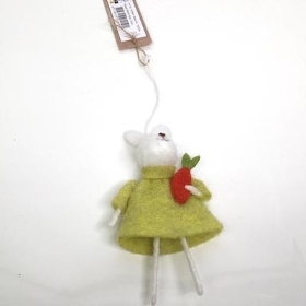 Green Felt Rabbit With Carrot 14cm