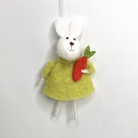 Green Felt Rabbit With Carrot 14cm