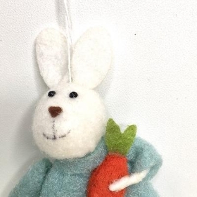 Blue Felt Rabbit With Carrot 14cm