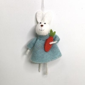 Blue Felt Rabbit With Carrot 14cm