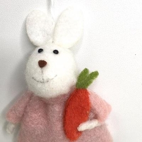 Pink Felt Rabbit With Carrot 14cm