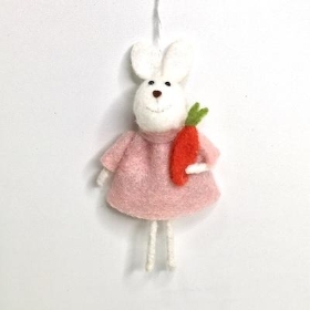 Pink Felt Rabbit With Carrot 14cm