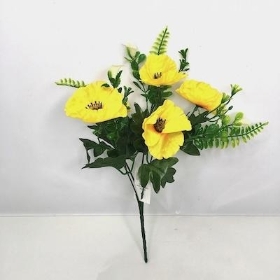 Yellow Poppy And Foliage Bush 32cm