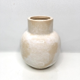 Cream Ceramic Round Marbled Vase 15cm