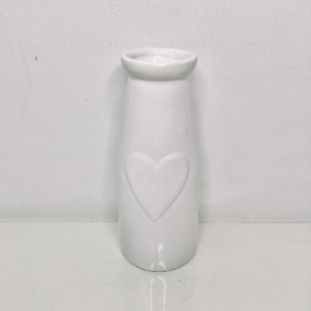 White Ceramic Heart Bottle 19cm