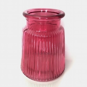 Pink Glass Oscar Vase Narrow Ribbed 12cm