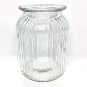 Clear Glass Ribbed Vase 14cm