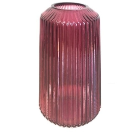 Magenta Glass Ribbed Vase 20cm