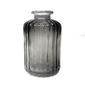 Grey Glass Ribbed Vase 10cm