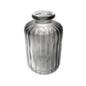 Grey Glass Ribbed Vase 10cm