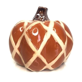 Brown Criss Cross Ceramic Pumpkin 11cm