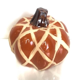 Brown Criss Cross Ceramic Pumpkin 11cm