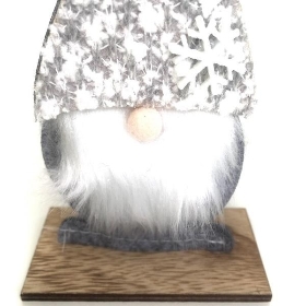 Grey Santa Gonk on Wood Base 16cm