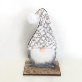 Grey Santa Gonk on Wood Base 16cm