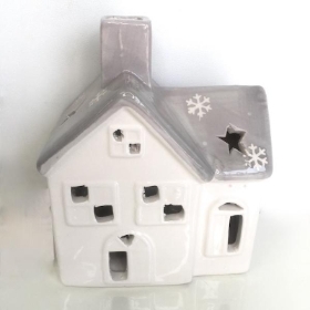 White Ceramic Snowflake Tealight House 12cm