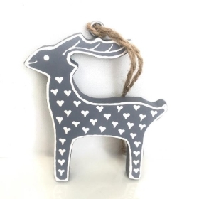 Grey Hanging Wooden Reindeer 9cm