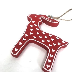 Red Hanging Wooden Reindeer 9cm