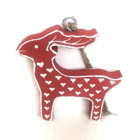 Red Hanging Wooden Reindeer 9cm