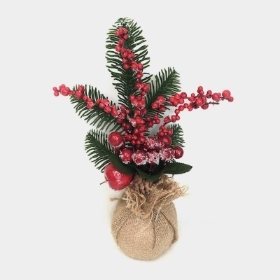 Christmas Berries in Burlap With Snow 28cm