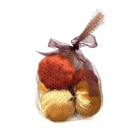 5 Gold Brown Velvet Pumpkins in Bag